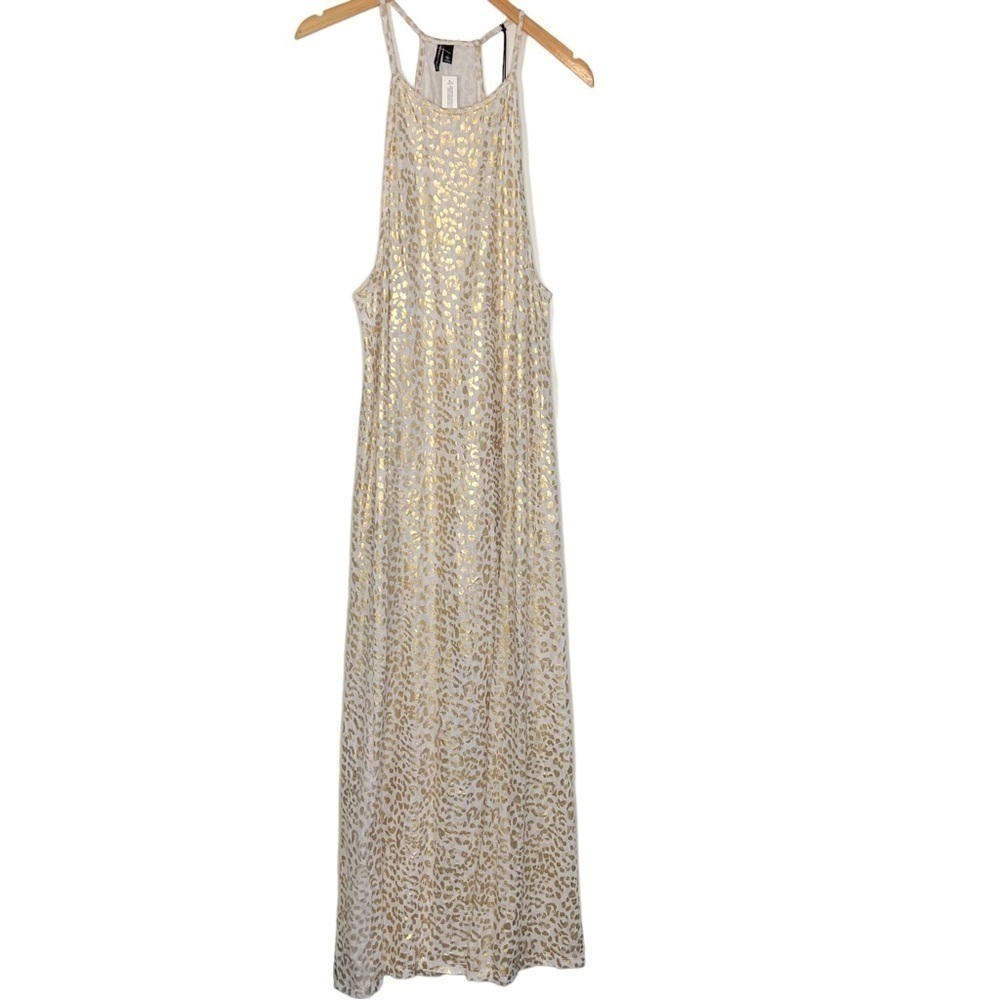 Kendall + Kylie Topshop Leopard Print Maxi Dress US Size 10 Gold White High Slit
